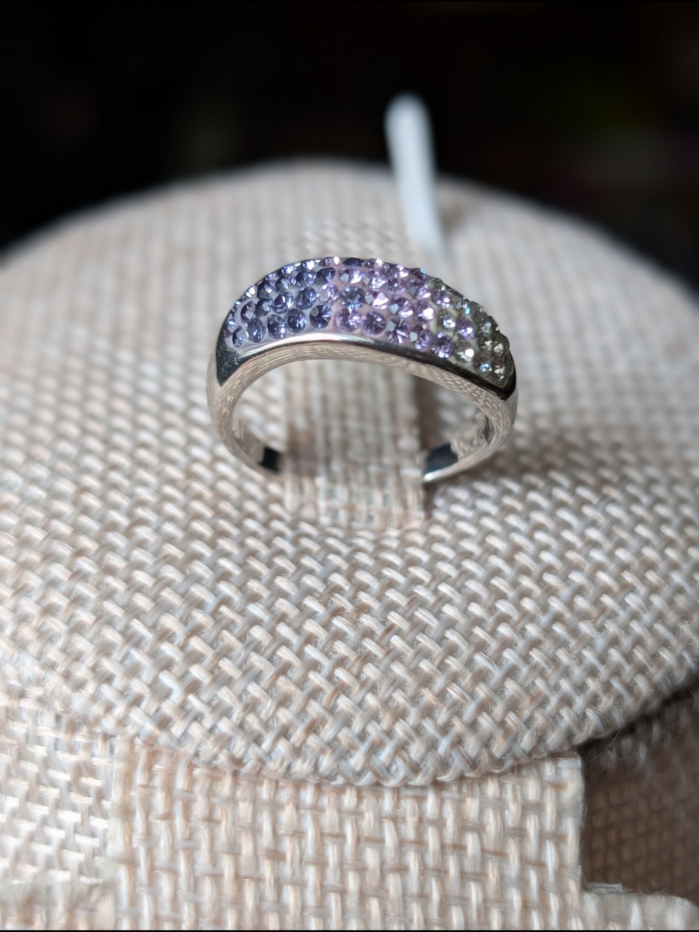 Silver Ring with Light Purple Pavé Crystals - Women Jewelry